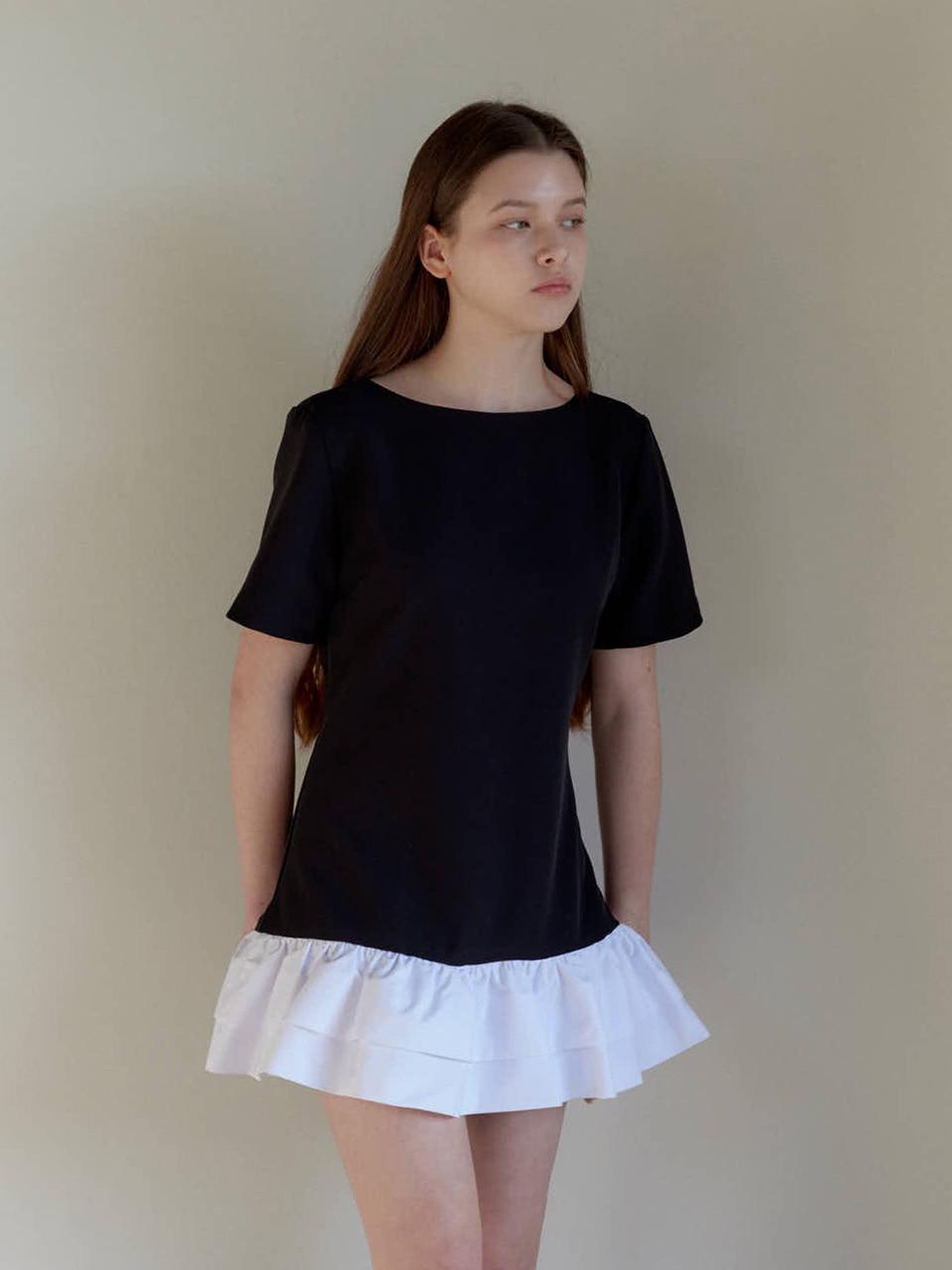 BOAT NECK FRILL DRESS / BLACK