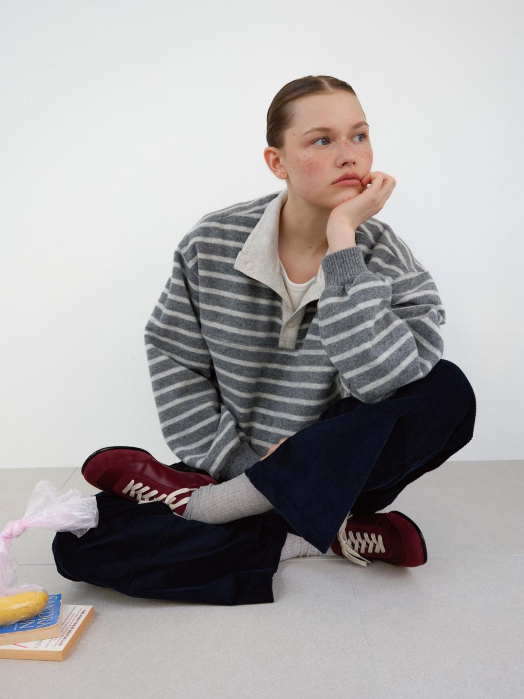 [5차] Striped Wool Half-Snap Sweatshirt (Gray)