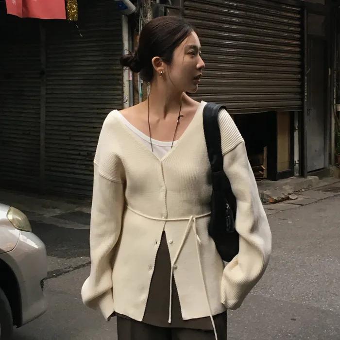 Dual Wear Rib Cardigan - Cream