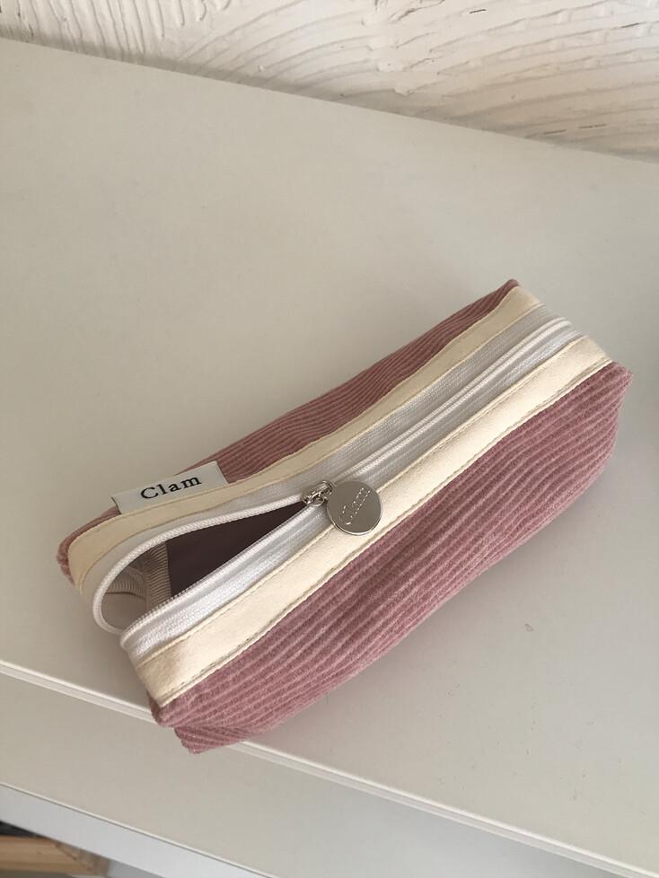 Clam round pencilcase _ Corduroy warm pink