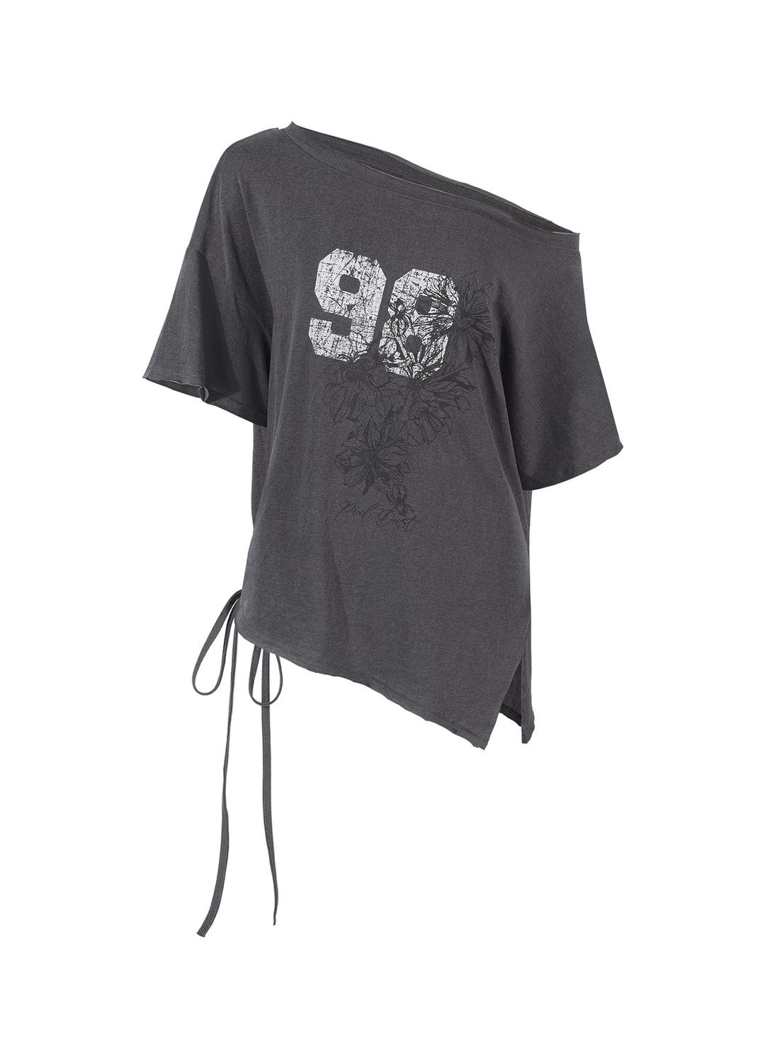 ONE-SHOULDE CUT-OFF T-SHIRT_Charcoal