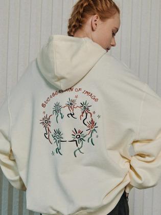 핸드 인 핸드 자수 후드티 크림