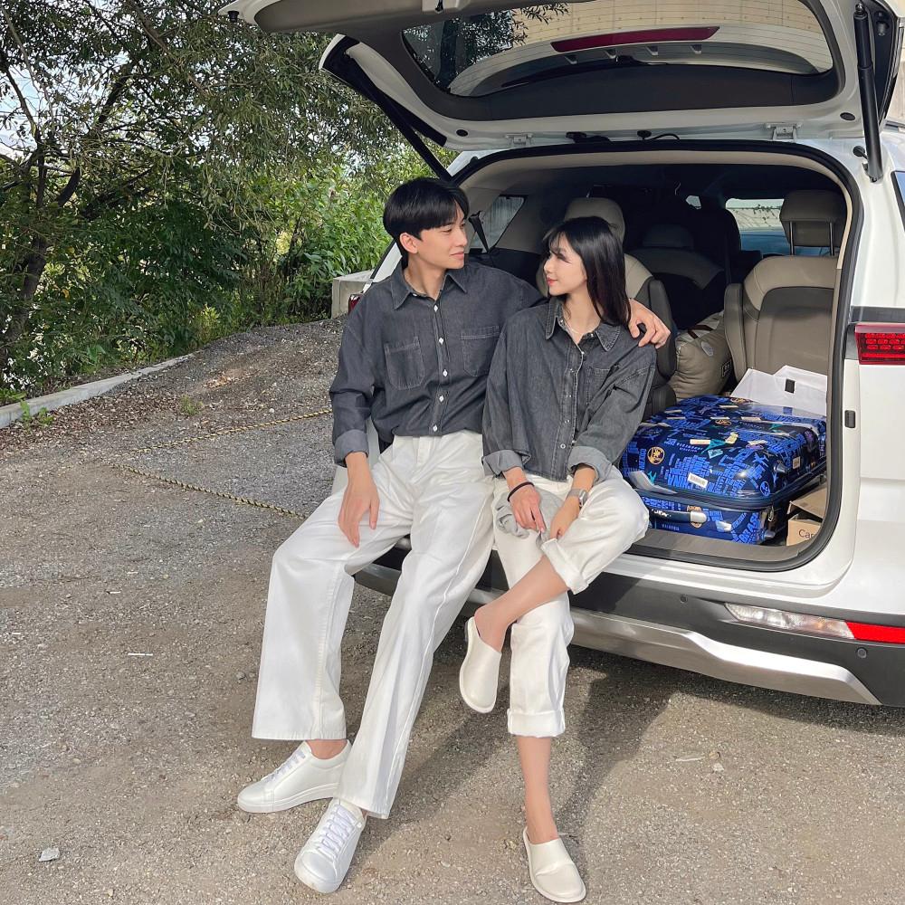 가을 흑청 커플 오버핏 셔츠 데이트룩 신혼여행 제주도 시밀러룩