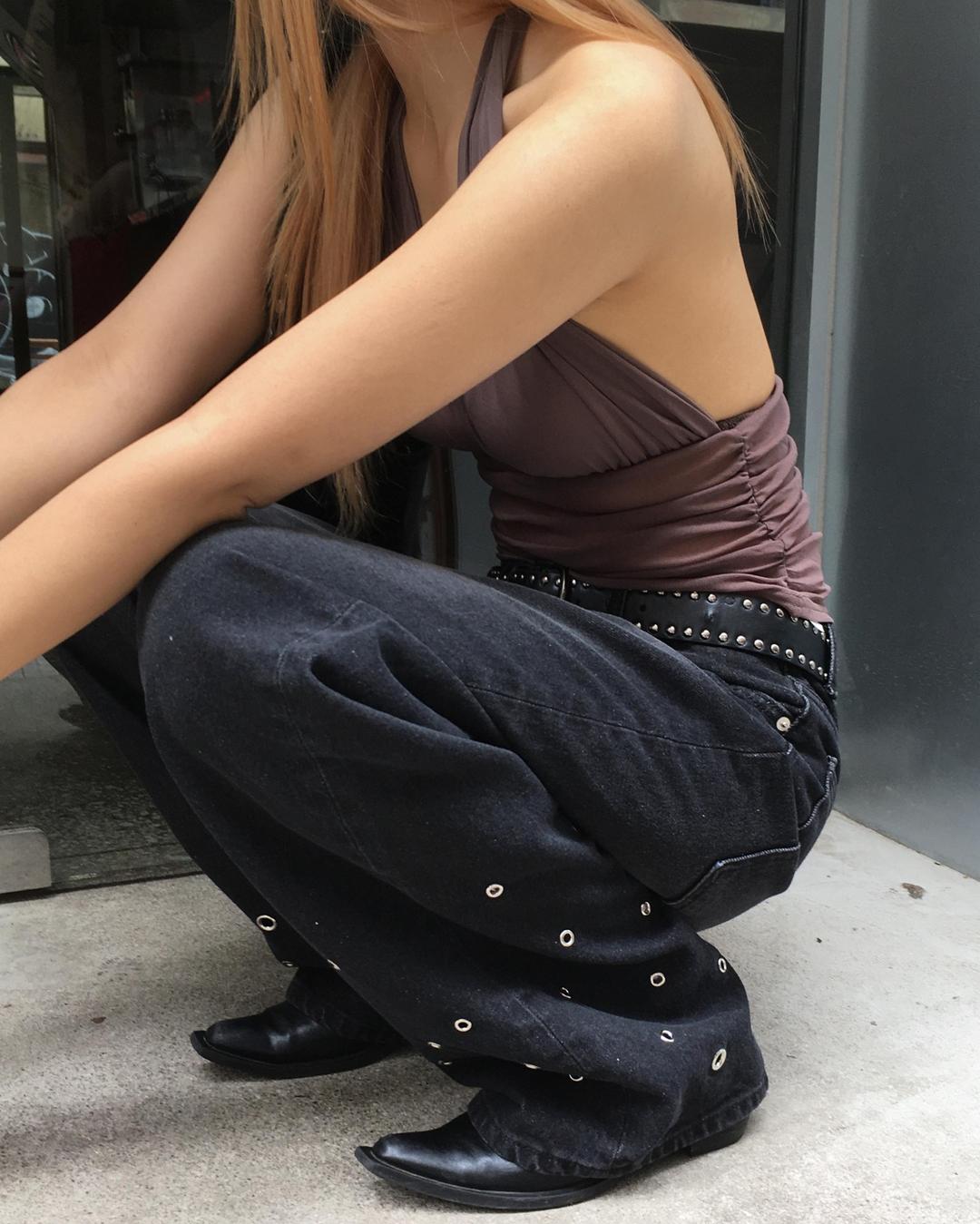 하몽 Eyelet denim pants