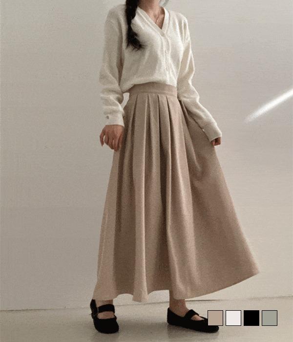 [무료배송] 봄까지 코디하기좋은, 플레어 뒷밴딩 핀턱 롱 스커트