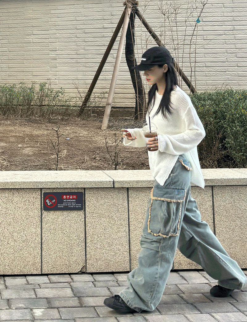 코지 데끼 카고 와이드 데님 팬츠 - 2 color
