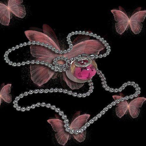 Pink Butterfly Ball Necklace/핑크나비볼체인목걸이