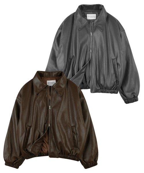 레더 투웨이 오버핏 밴딩 점퍼 자켓