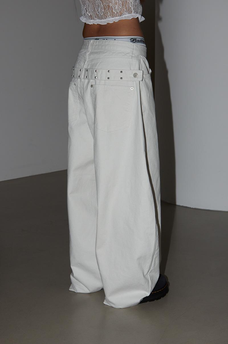GOKU BACK STUD BELT COTTON PANTS