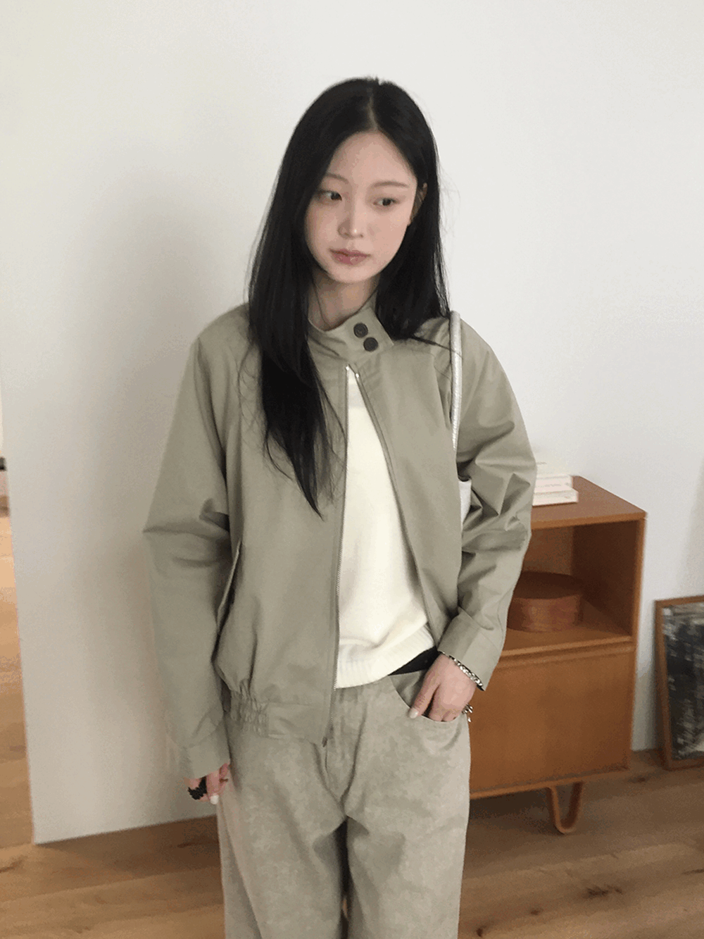 하우유 위터 워시드 버튼 블루종 점퍼 (2c)