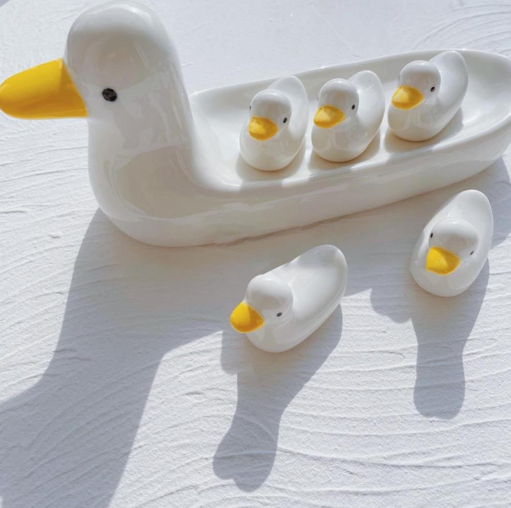 로에드 오리 도자기 수저받침대 6p 세트