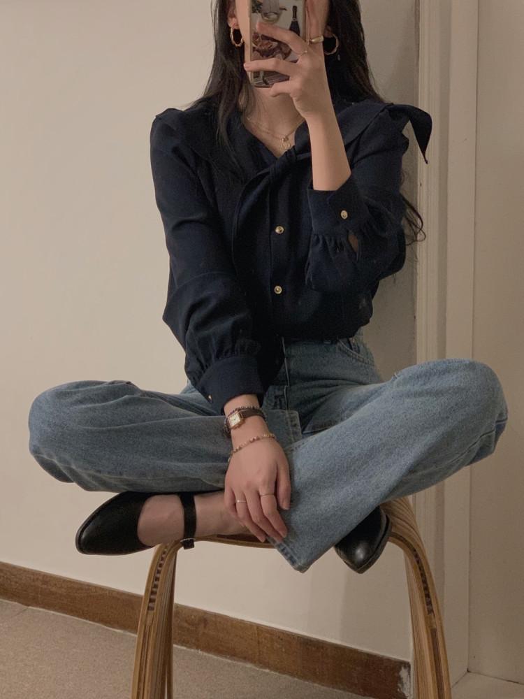 퍼스트 타이 블라우스 (네이비)