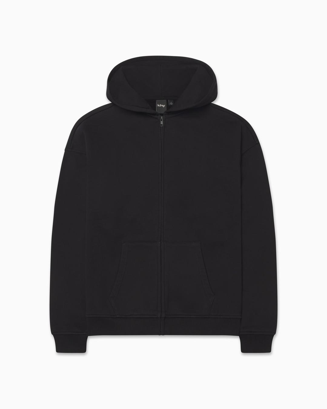 Fleece Oversized Zip Hoodie | Black - XXS