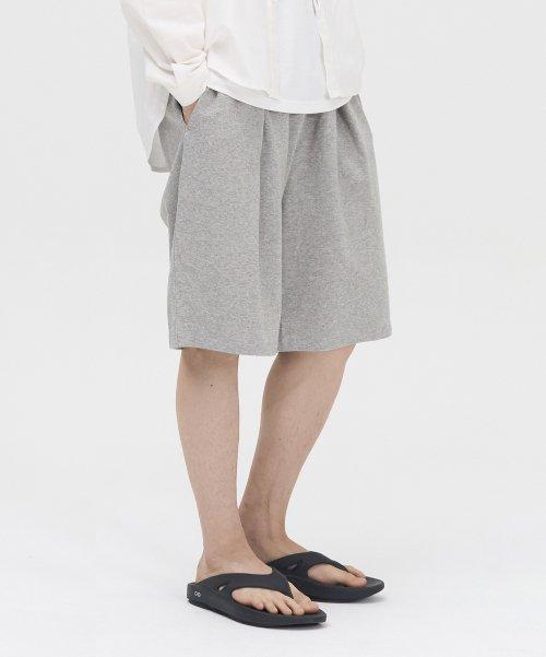 원턱 하프 스웻 팬츠 (MELANGE GREY)