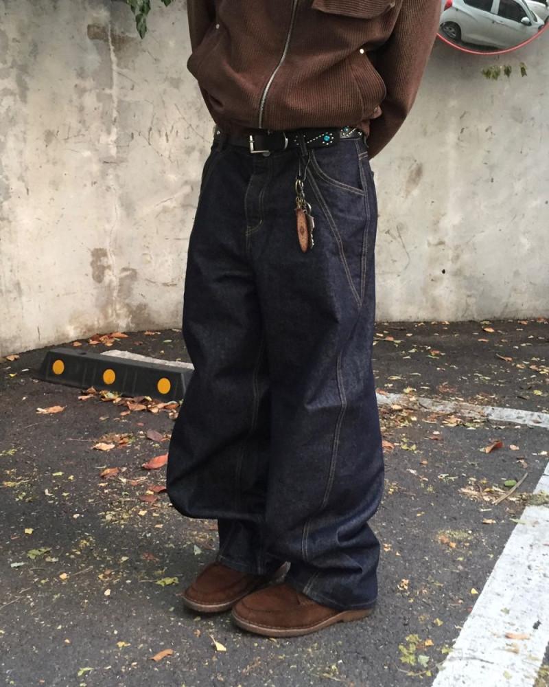 세피아 절개 데님 팬츠