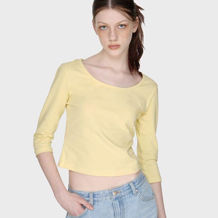 Three-Quarter Scoop Neck Sleeve Top, LEMON