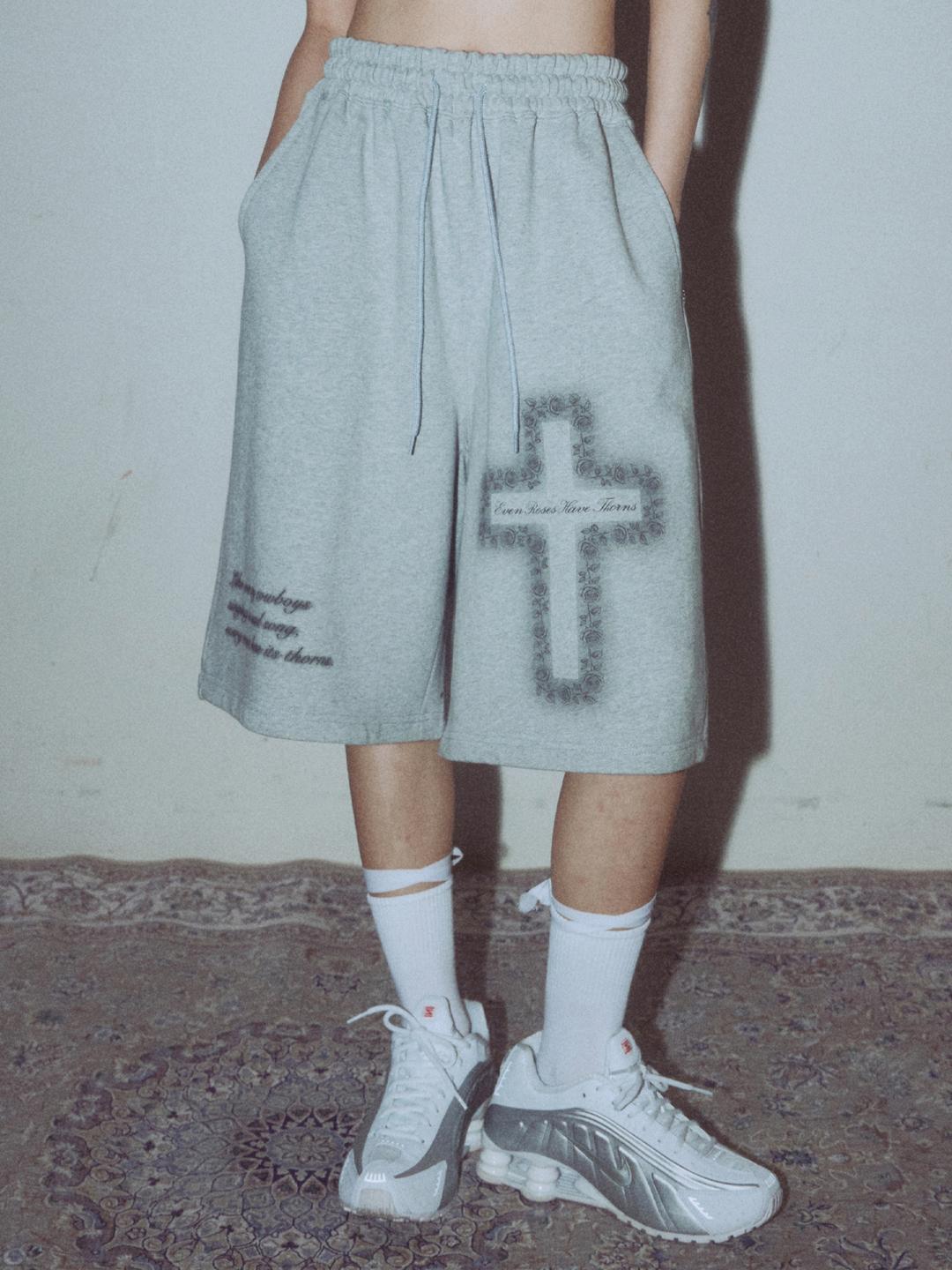 CROSS ROSE HALF PANTS_MELANGE GREY