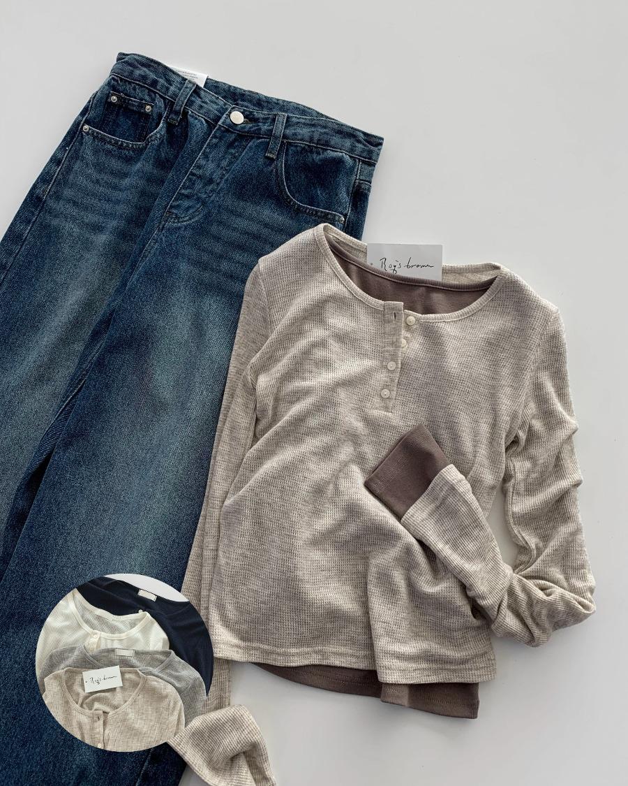 울 블렌드 4 버튼 긴소매 티셔츠