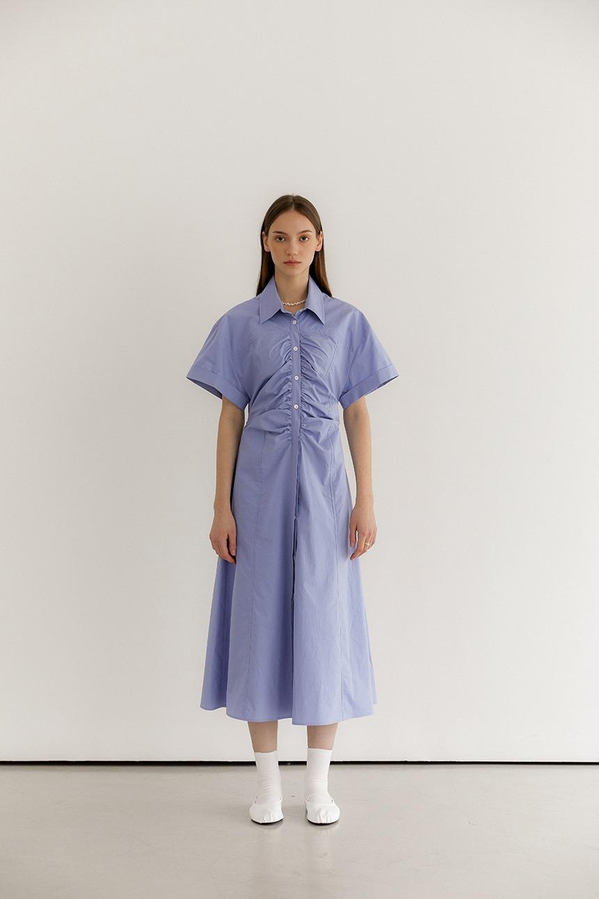 Front shirring shirts dress_Blue