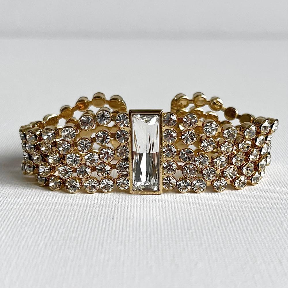 1026 유니크한 스퀘어 포인트 크리스탈 큐빅 화려한 부티크 볼드 팔찌 - 4컬러
