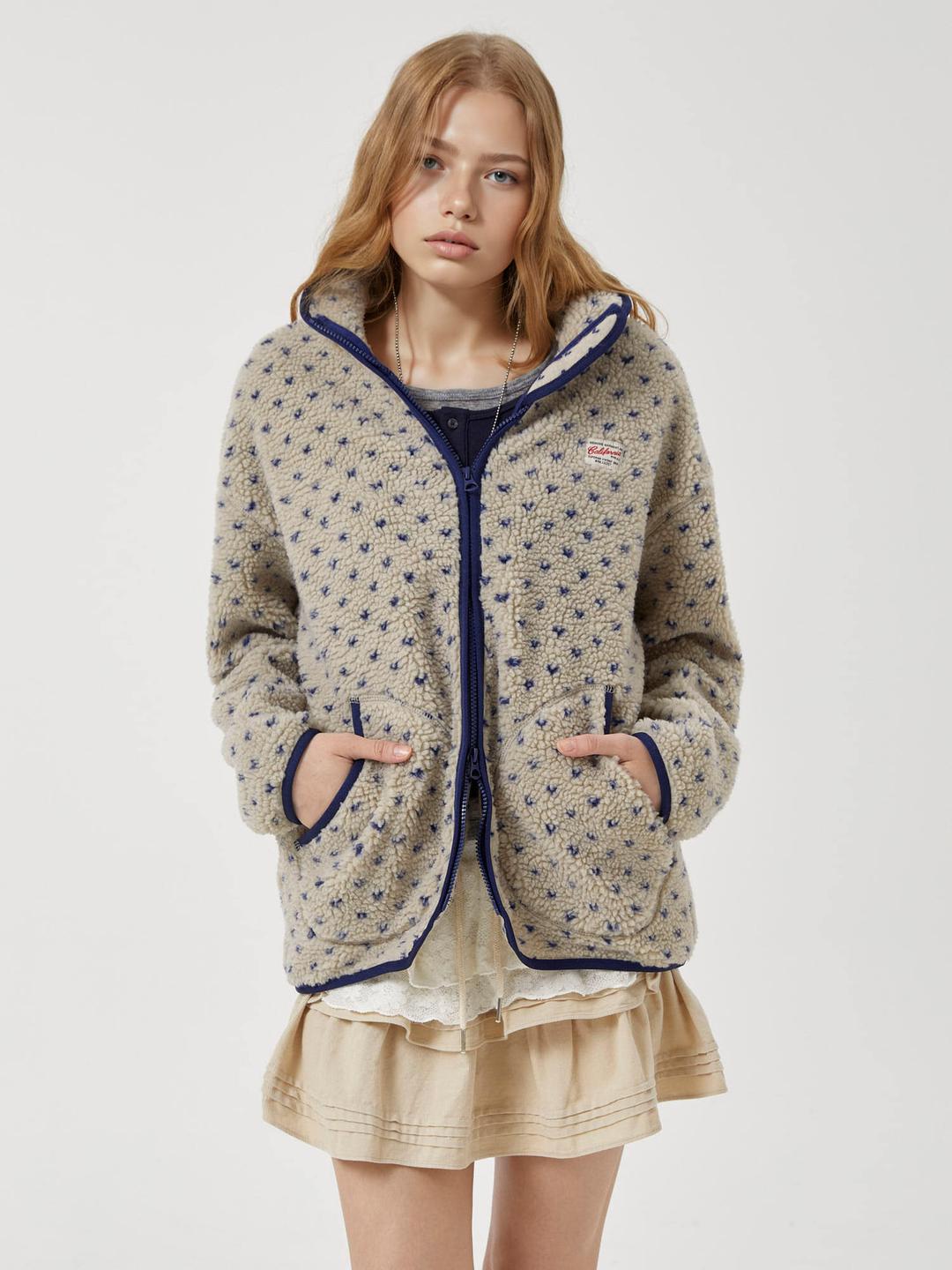 Dot Pattern Fleece Jacket