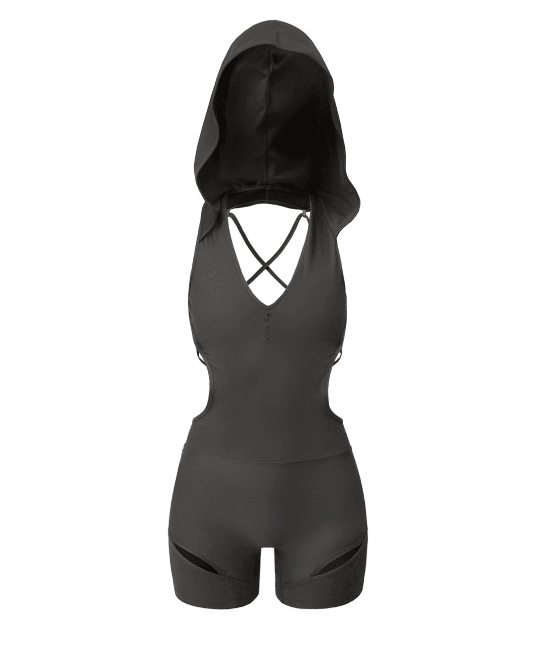 Thigh Slit Hoodie Monokini / Charcoal