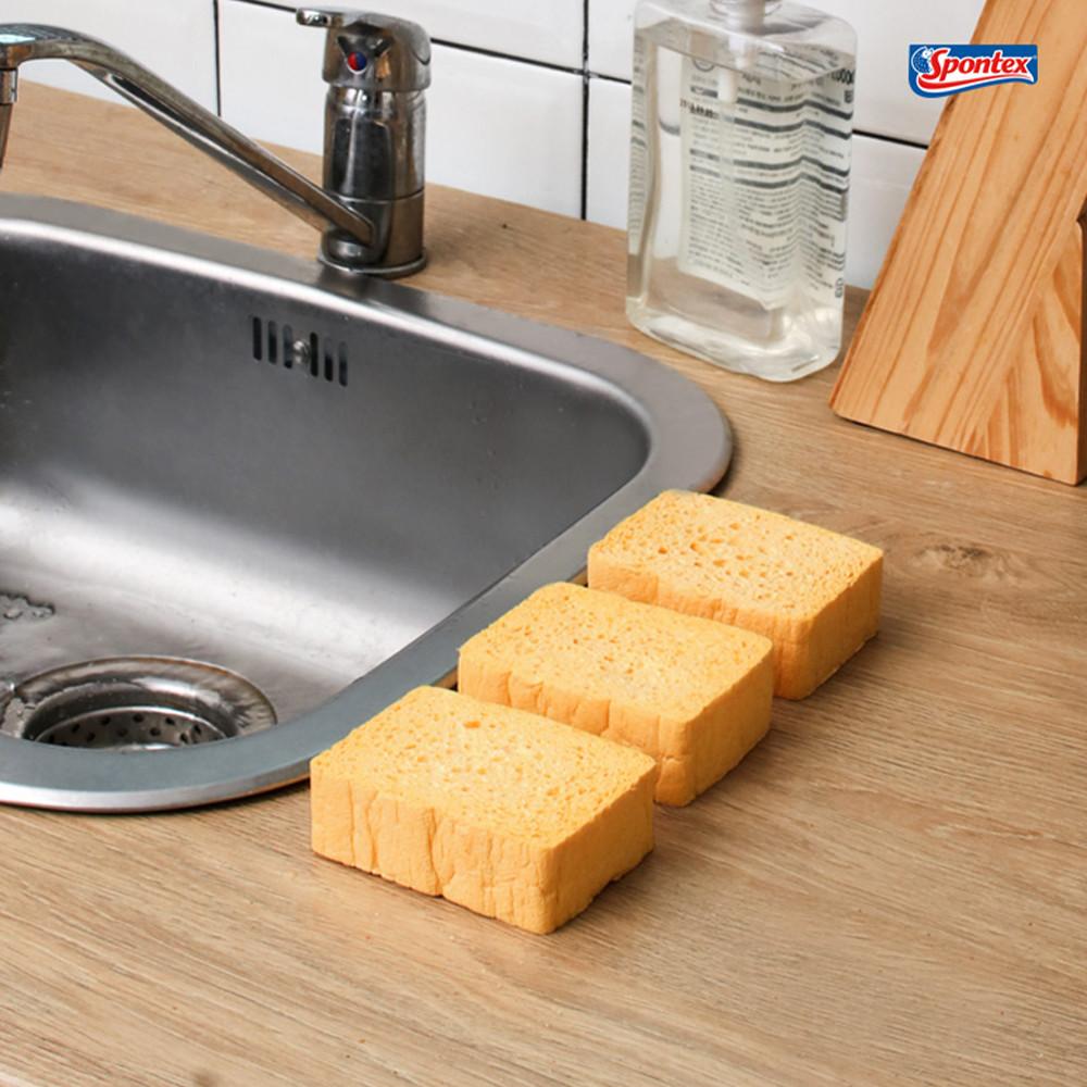 스폰텍스 스펀지 3개입 주방 행주 수세미 기름때제거 욕실물기제거