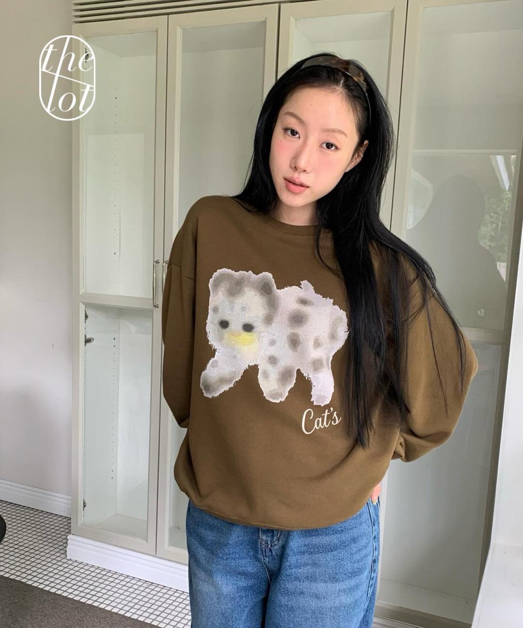 더롯 [snta] 러브마이산타 캣츠 루즈핏 긴팔 맨투맨 (3color) 고양이/나염/스웻셔츠/데일리룩/가을신상