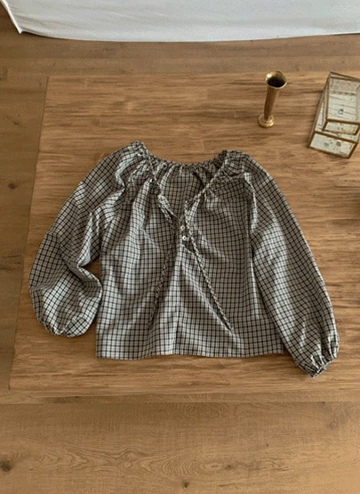 볼륨 체크 블라우스 2color