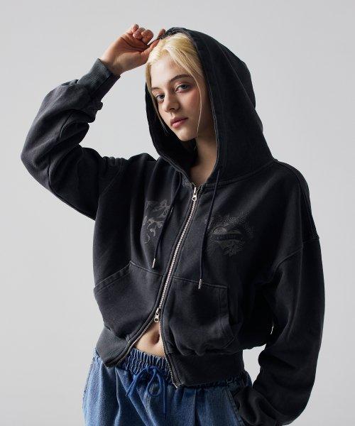 피그먼트 크롭 후드 집업 차콜