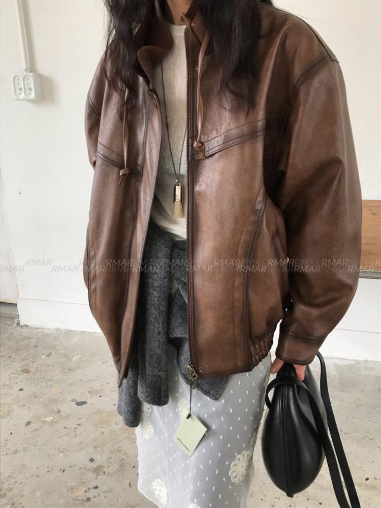 we are 위아 24FW 기네스 블루종 레더 점퍼