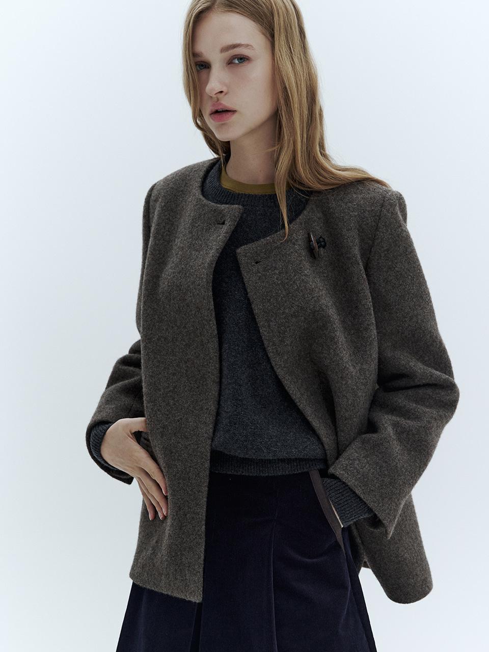 (리퍼브) 울 뮤트 하프 코트_BROWN