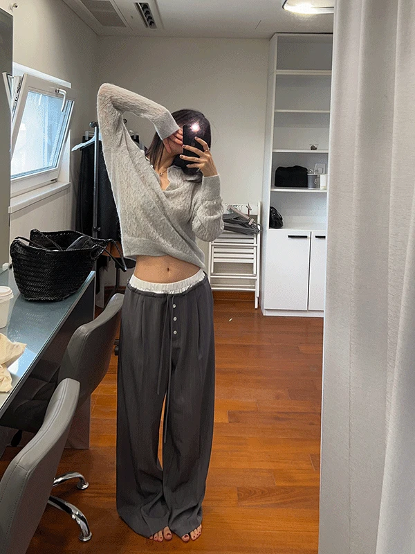 Layered banding wide slacks