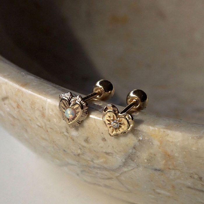 14k vintage heart stone piercing (2type)