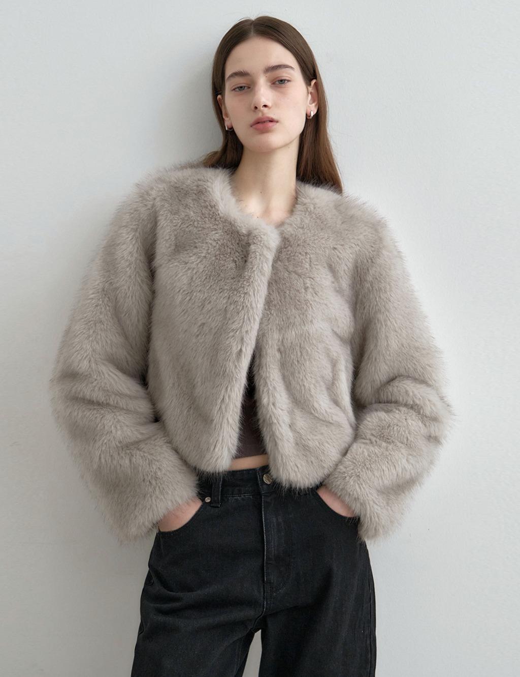 소프트 퍼 크롭 자켓 라이트그레이 MDJK047LGRAY