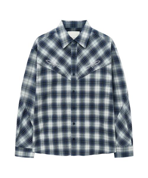 Embroidered Plaid Shirt (Blue)