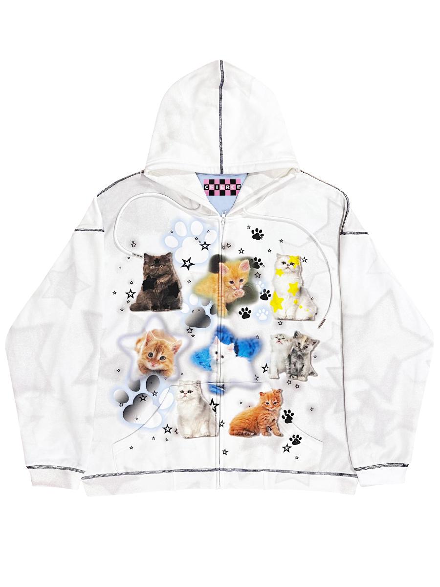 Cat Print ZIP-Up Hoodie