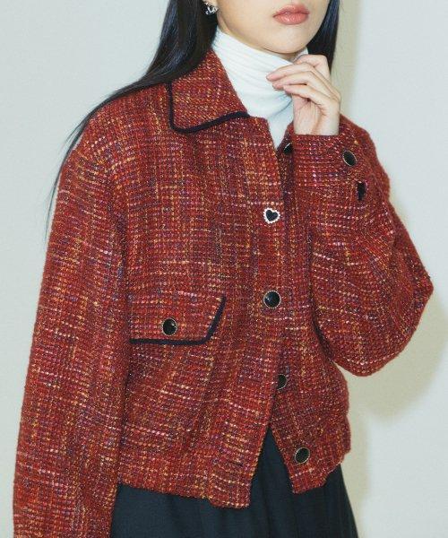 트위드 루즈핏 보머 자켓 / 레드