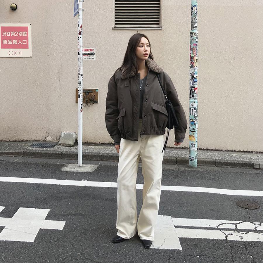 #오늘출발 WONT 크림 기모 와이드 데님