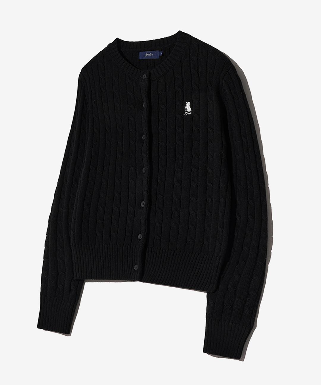 예일 우먼즈 케이블 라운드 가디건_블랙