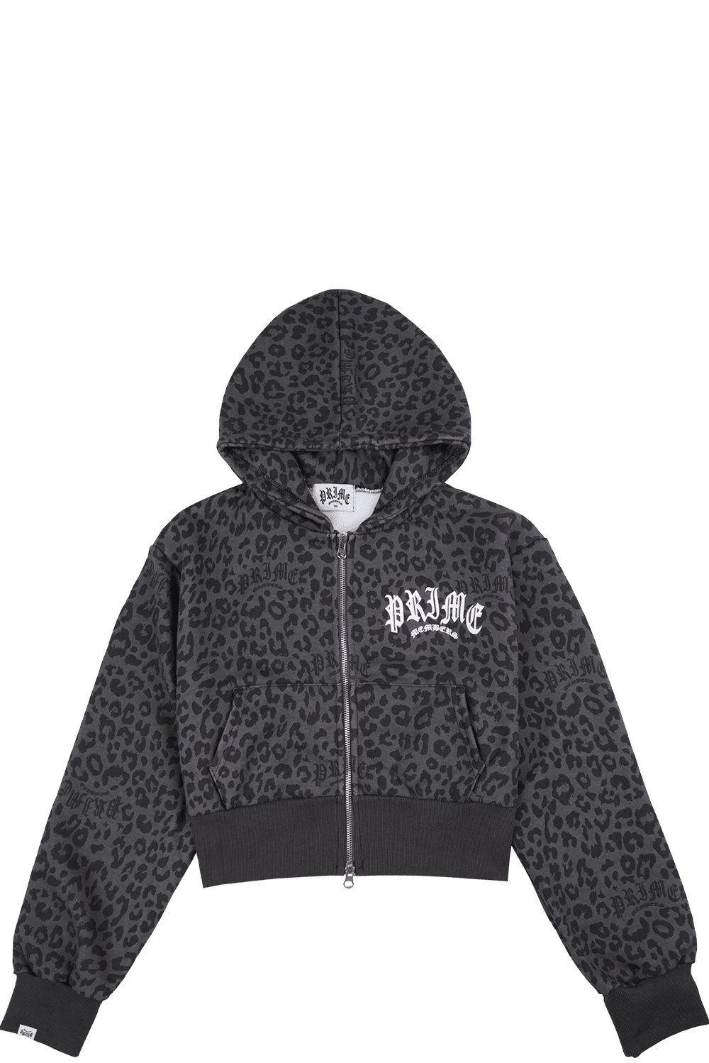 Leopard Crop Zip-Up Hoodie Black