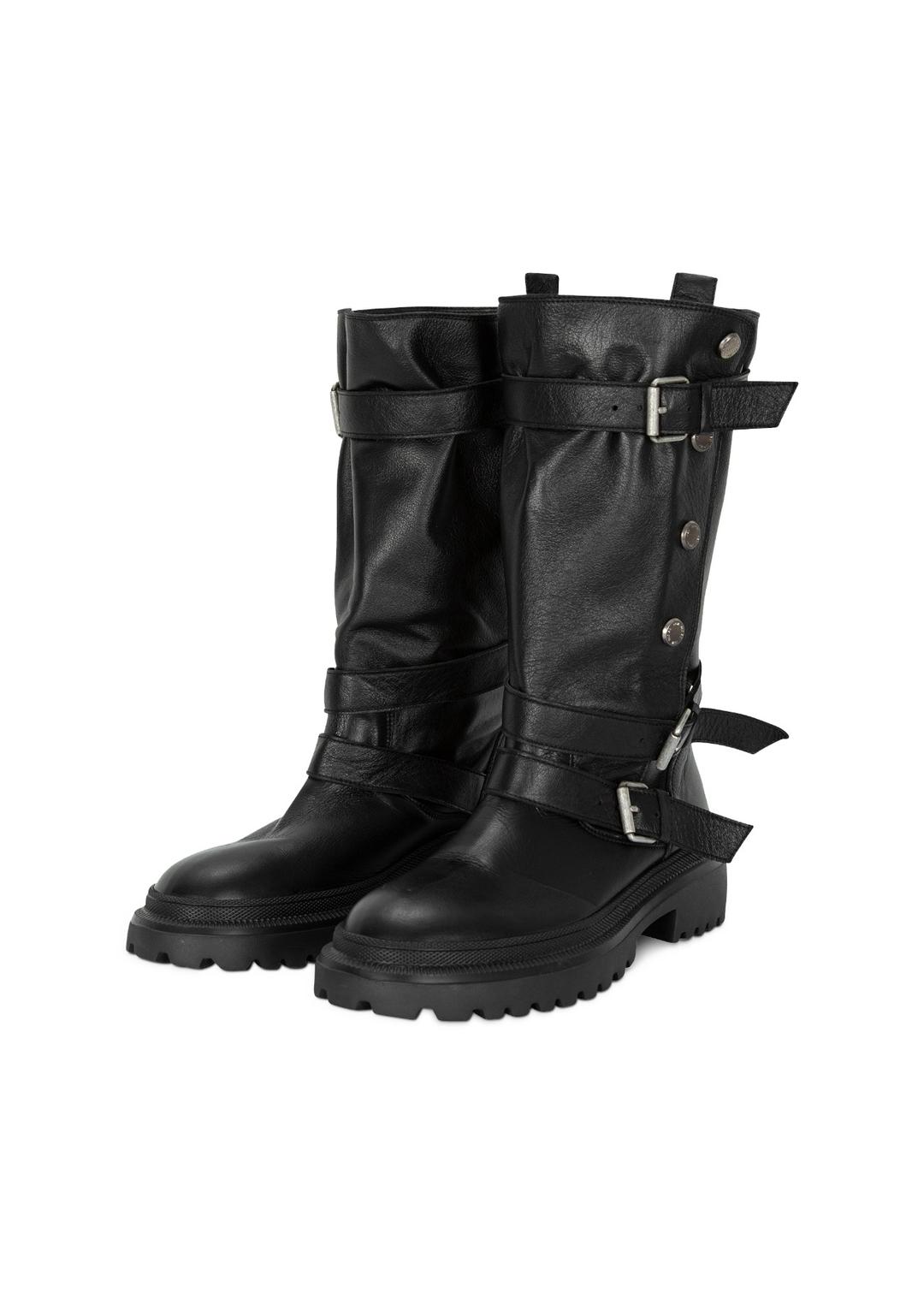 SNAP OPEN MIDDLE BOOTS, BLACK