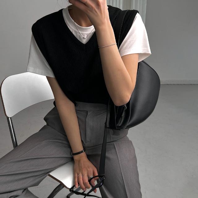 폴슨 레이어드 브이넥 봄 가을 니트조끼