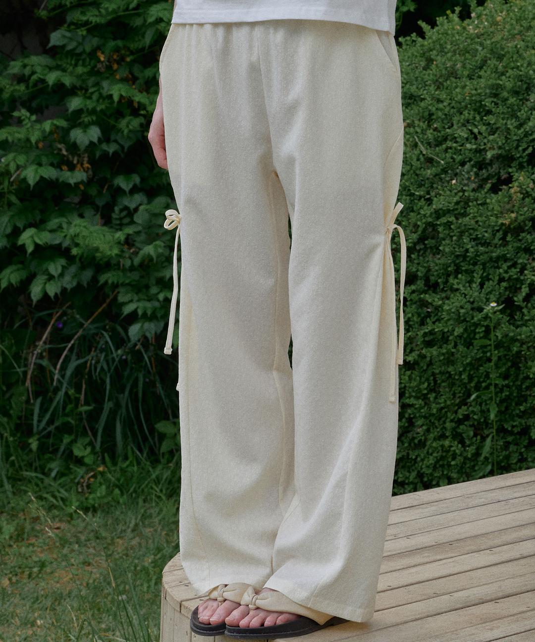Embo Flower Easy Banding Wide Pants ( Cream )