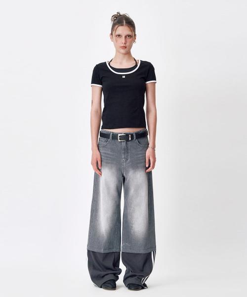 LAYERED DENIM PANT [BLACK]