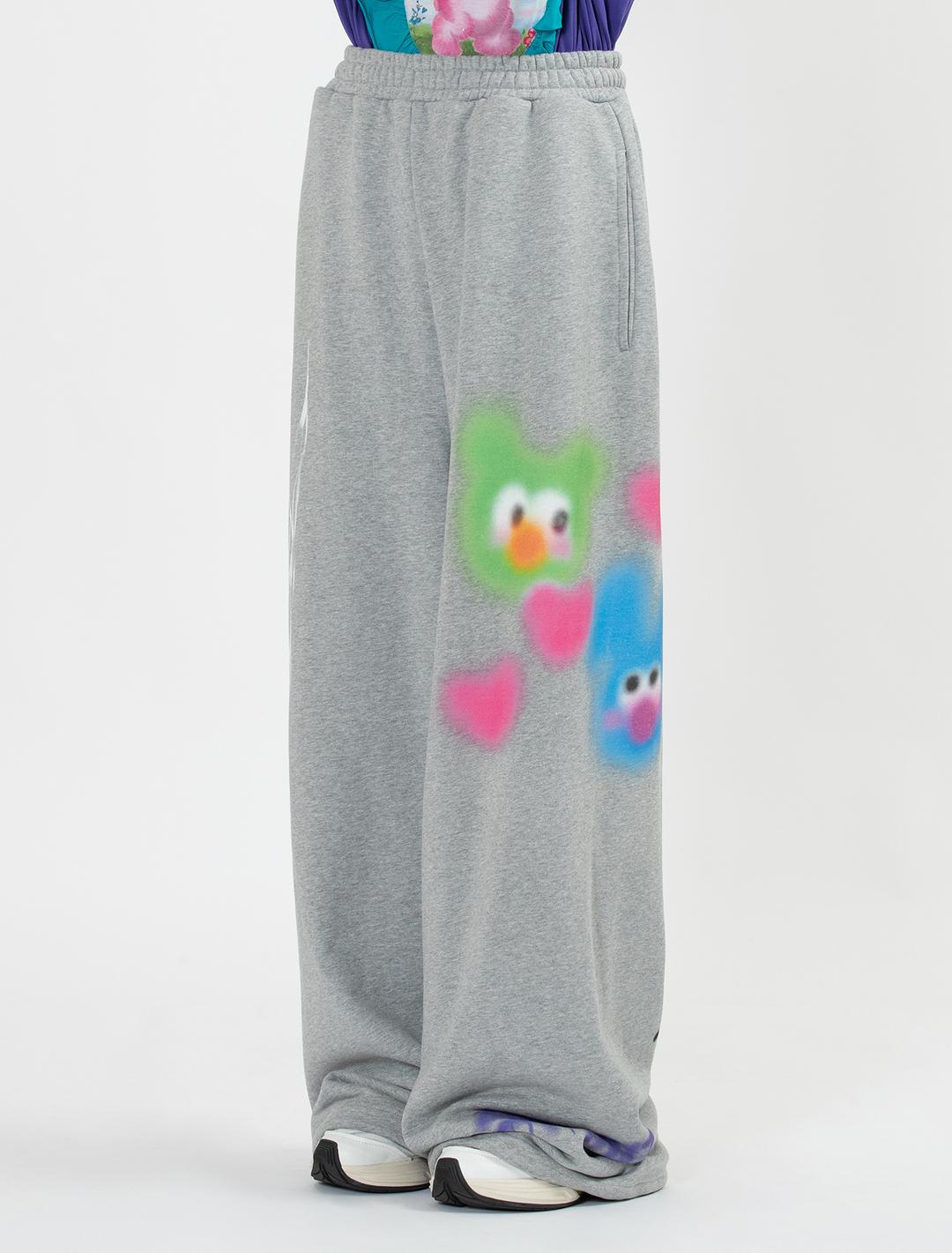 산쿠안즈 래빗 그라피티 프린트 배기 스웨트팬츠 그레이