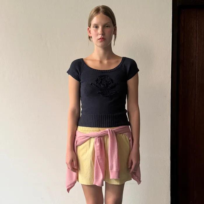 Flower Raglan Knit (Navy)