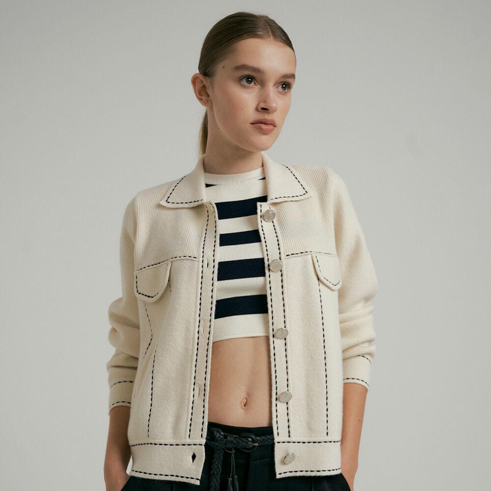 Stitch Wool Knit Cardigan - Cream