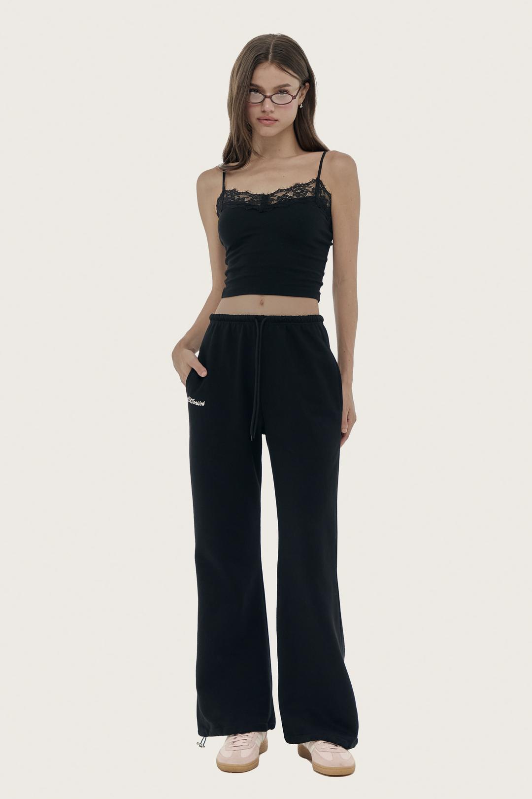 Basic logo string two-way pants, Black
