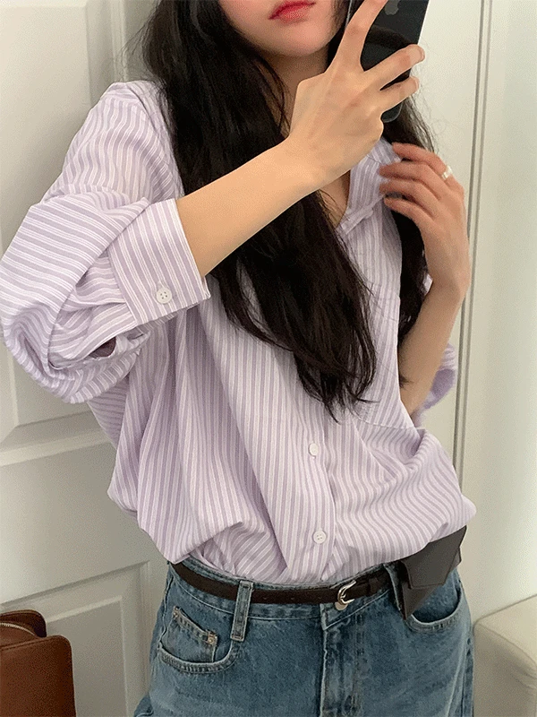 [고퀄] 피키즈 루즈핏 스트라이프 셔츠 남방